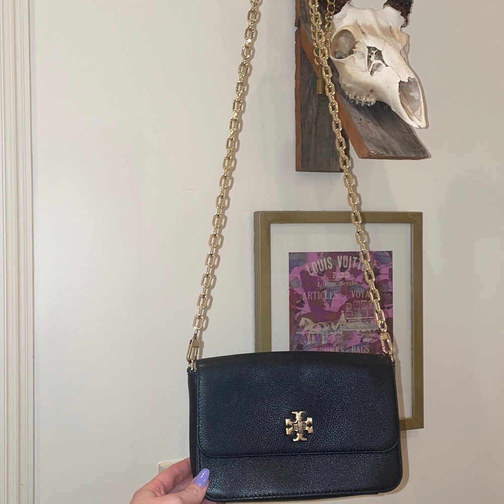 Tory Burch black crossbody with gold hardware and removable chain